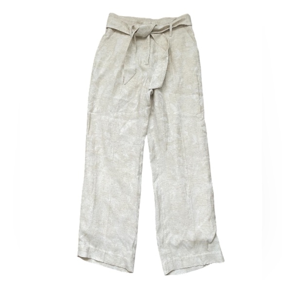 Elie Tahari Cream Floral Linen Blend Straight Leg Belted Trousers Pants size 10 - Picture 1 of 7